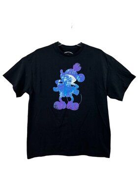 Disney Silhouette Mickey T-Shirt Unisex XL Galaxy Short Sleeve Black Glow n Dark